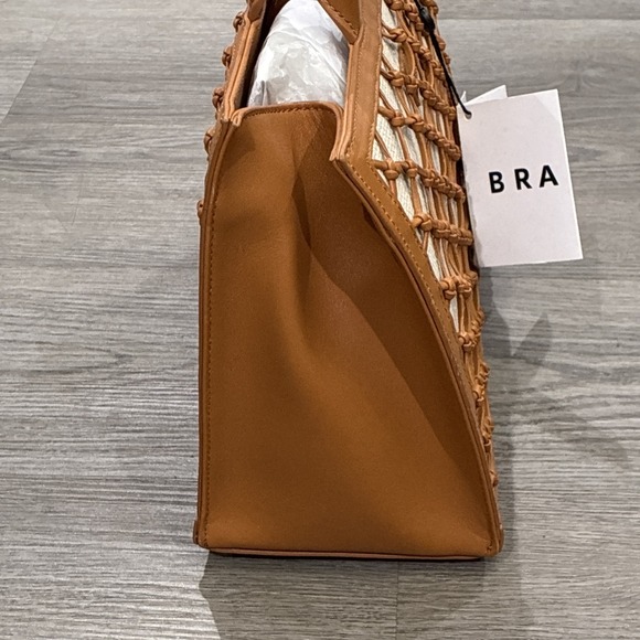 Brandon Blackwood Brand New Marcy Ave Tote Bag Camel Leather Net , Beige Linen - Picture 8 of 11